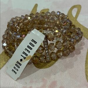 Robert Rose Gold Crystal Aura Borealis Triple Strand And Rhinestone NWT Bracelet